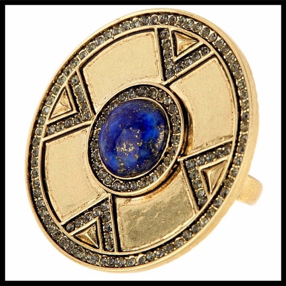 HOUSE OF HARLOW PAVE CRYSTAL LAPIS STONE RING A2C - Picture 7 of 8